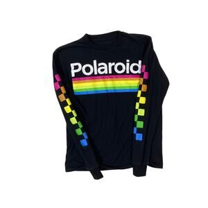 Polaroid Long Sleeve Shirt Men's Small Y2k Rainbow Photography Black